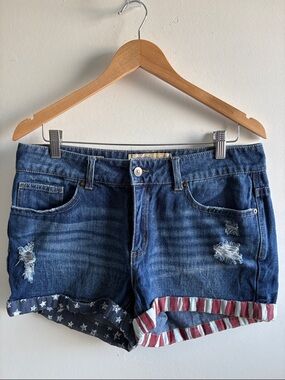 natural threads by nj Distressed Patriot  Dark Denim Shorts SZ 12